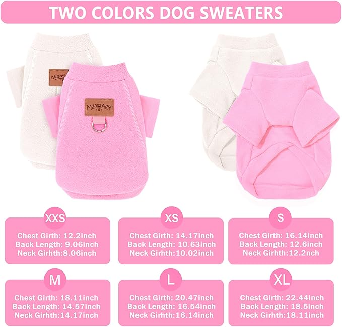 2 Pieces Dog Sweater Fleece Dog Winter Clothes for Small Dogs Boy Girl Turtleneck Puppy Sweatshirt Pet Clothing Pullover Sweaters Cat Apparel (Beige+Light Pink, Large)