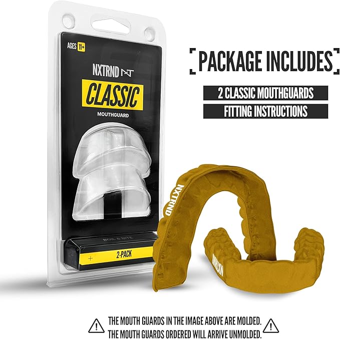 2 Pack Nxtrnd Classic Mouthguard, Custom Fit Sports Mouthpiece for Football, Boxing, MMA, Basketball, Hockey, Lacrosse, Youth & Adult (Gold)