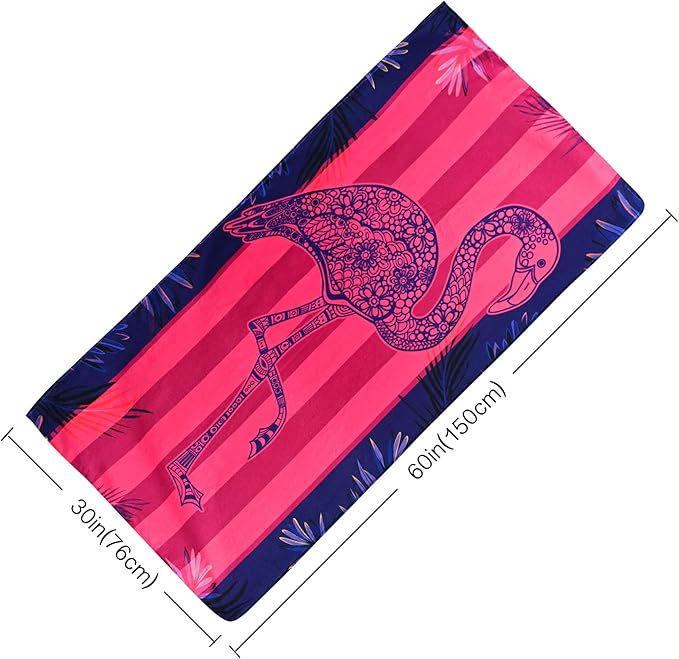 LIVILAN Pink Flamingo Beach Towel, 30" x 60" Soft Microfiber, Quick Dry, Sand Free, Lightweight and Thin, Perfect for Pool, Swim, Bath, Striped Design, Ideal Flamingo Gifts for Girls, Women, Adults
