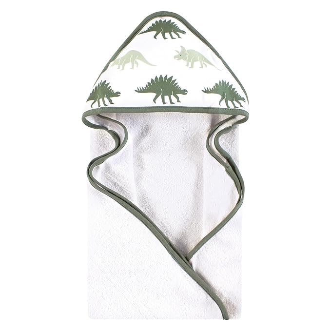 Hudson Baby Infant Boy Cotton Animal Face Hooded Towel, Neutral Dino World, One Size