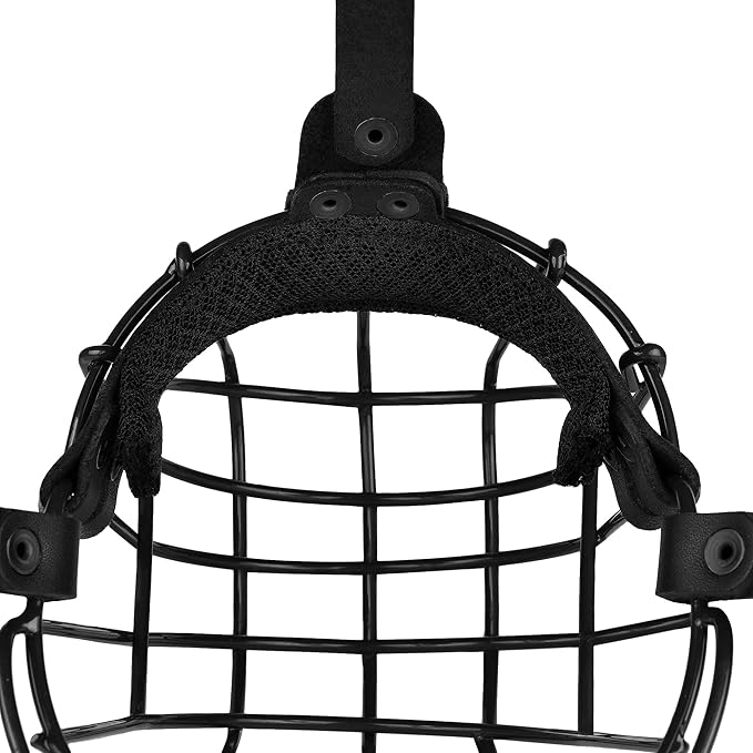 Pitbull Dog Muzzle Metal Mask Amstaff Secure Wire Basket Adjustable Durable Leather Straps for Large Dogs (Black)