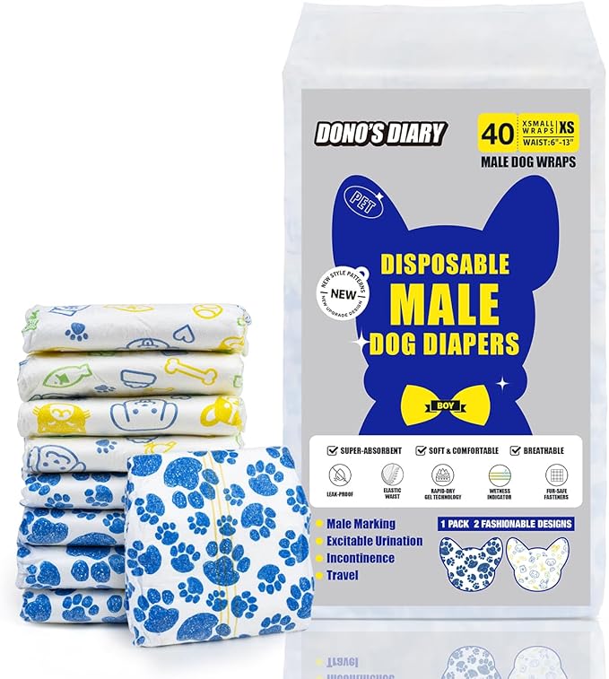 Dono Dog Diapers Male Disposable Male Dog Wraps 20ct Doggie Diapers Wetness Indicator Leak-Proof Dog Belly Wraps, Rapid-Dry Gel Technology Puppy Diapers for Excitable Urination Incontinence, XSmall