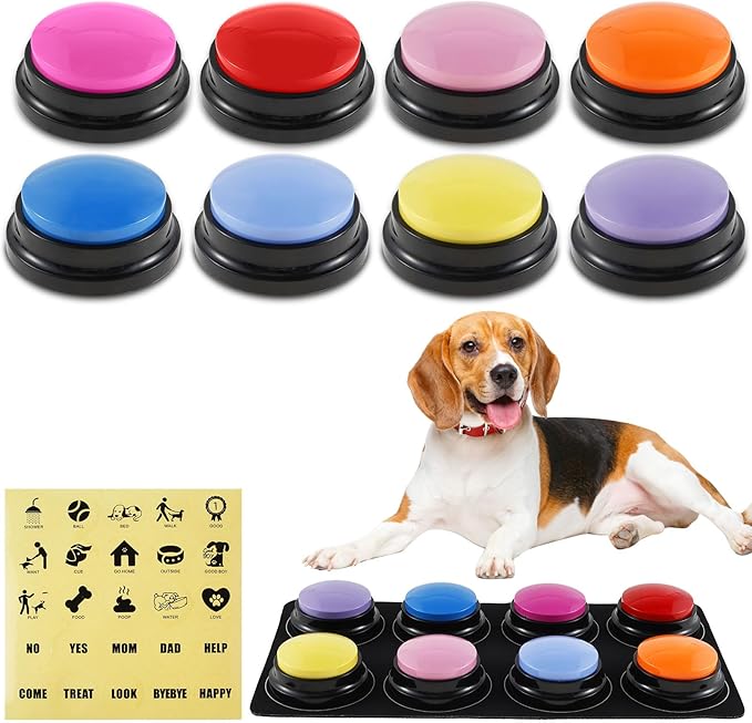 8Pcs Dog Buttons for Communication Voice, Recording Button Dogs for Words Talking and Answer, 30 Seconds Buttons Personalized Sound Answering Buzzer Best Toys fit Dog Tranning(8pcs)