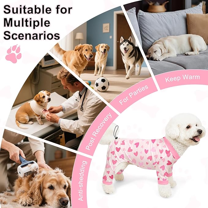 Bienbee Dog Pajamas, 4 Pack Dog Recovery Suit Shedding Suit Cute Soft Puppy Clothes Dogs Pjs Onesies Jammies Adjustable Breathable & Stretchy Clothes for Small Medium Large Dogs Girl Boy Puppy-M