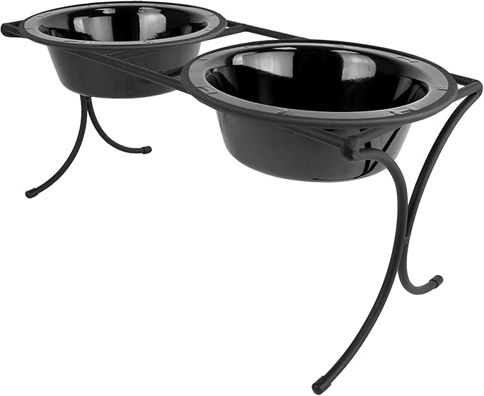 Platinum Pets 4 Cup Bistro Double Raised Feeder with Stainless Steel Wide Rimmed Bowls, Midnight Black