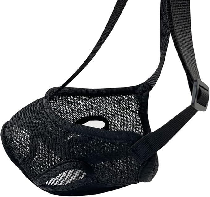 Dog Muzzle – Mesh Soft Muzzle for Small Medium Large Sized Dogs, Adjustable for No Bark, Scavenging, Licking & Chewing, Prevent Biting, Black (M)