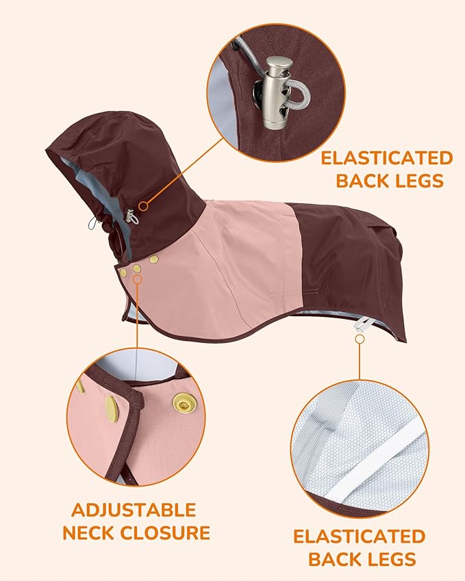 Waterproof Dog Raincoat with Hood, Extended Coverage Rain Jacket for Large Dogs, Wind-Resistant Secure Fit with Leg Straps, Reflective, Leash Hole, Easy Hook & Loop Fastener On/Off, Pink, XL