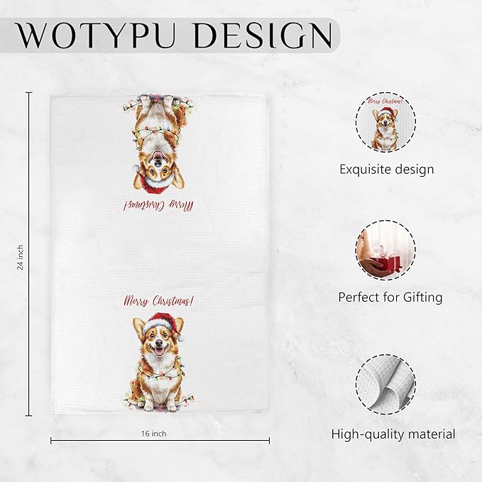 Corgi Christmas Kitchen Towels, Corgi Gifts for Women Men Dish Tea Towels, Dog Lover Gifts Decorative Hand Towel for Bathroom, Christmas Bathroom Decor, 16X24 Inch