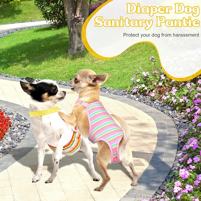 Nuanchu 3 Pcs Female Dog Diaper Sanitary Panties with Adjustable Suspender, Washable Reusable Doggie Diapers for Small Medium Large Dog in Heat Period Menstrual Pet Cats Ducks(Rainbow Pattern,XL)