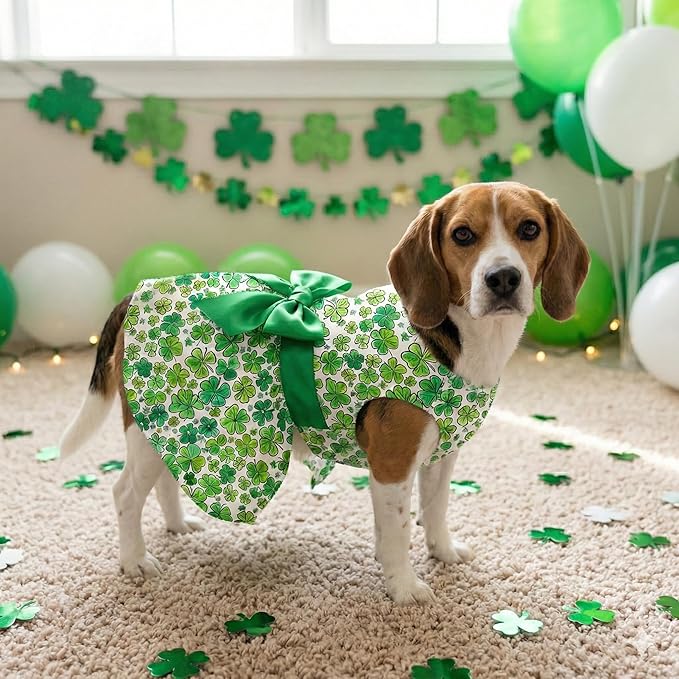 St. Patrick Day Dog Dress Holiday Irish Lucky Clover Dress Outfits Skirt for Small Boys and Girls Puppies Pets Doggie