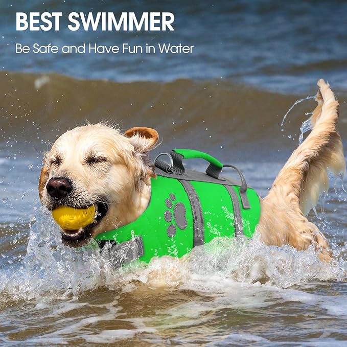Queenmore Dog Life Jacket Medium, Dog Life Vest for Swimming, Dog Life Vest for Medium Dogs, Floating Dog Vests for Boating Kayaking, Pet Life Jackets for Dogs with Safety Handle Hook, Puppy Swim Vest