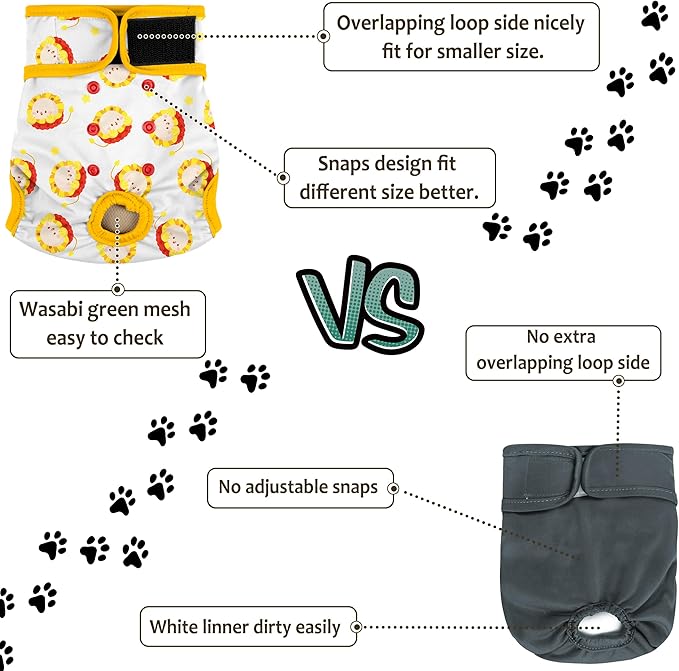 Female Dog Diapers - Premium Reusable Diapers for Doggie in Heat - Highly Absorbent for Pet Incontinence with Adjustable Snaps Rabbit, L