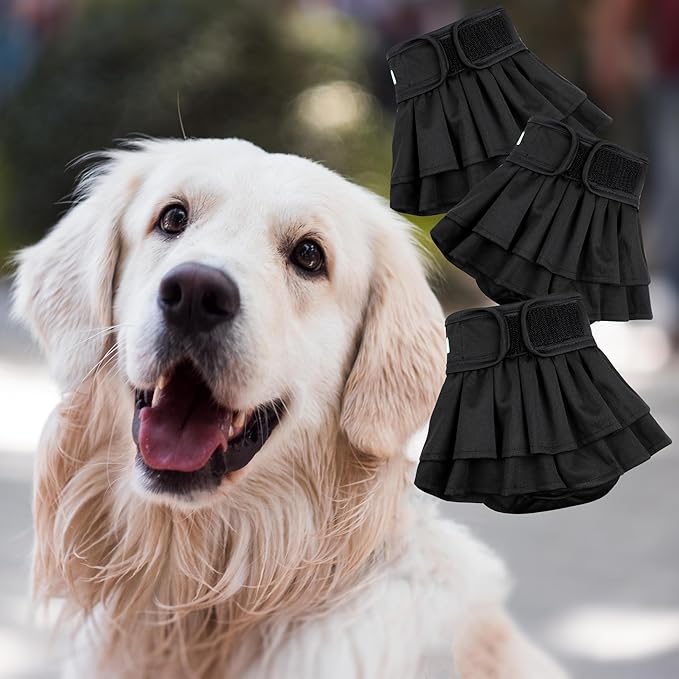 wegreeco Dog Diapers Female (3 Pack), Highly Absorbent Dog Diapers for Female Dogs Washable in Heat, Incontinence, or Excitable Urination (Black, Large)