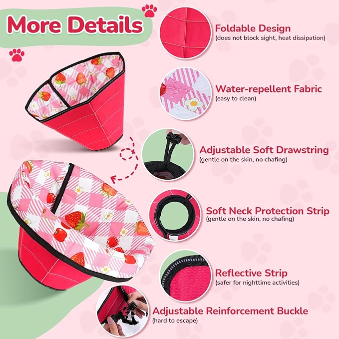 Dog Cone Soft Surgery Dog Cone Collar - Adjustable Long Foldable Comfortable for Recovery Alternative Prevent Biting Stop Licking Wound Small Medium Large Dogs (Strawberry Red, XL)