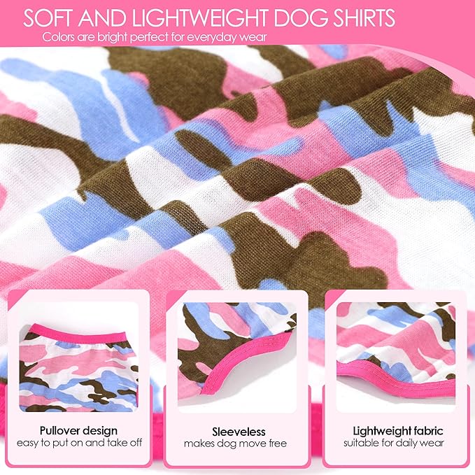 2 Pack Puppy Clothes Dog Shirts for Small Dogs Girl Summer Camouflage Pet T Shirts Female Dog Clothes for Small Dogs Cats Chihuahua Yorkie Apparel Pink Camouflage + Solid Color (XXS)