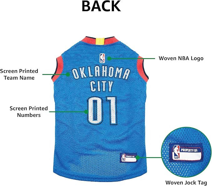 NBA OKLAHOMA CITY THUNDER DOG Jersey, X-Small - Tank Top Basketball Pet Jersey
