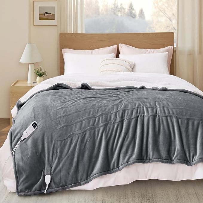 Bedsure Electric Blanket Full Size - Soft Flannel Heated Blanket Full, Fast Heating with 6 Time Settings (Up to 10H) & 6 Heat Settings, Warm Gifts for Grandma (72x84 inches, Grey)