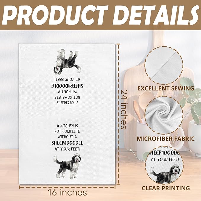 Sheepadoodle Gifts Dog Kitchen Towels, Gifts for Sheepadoodles Lovers Women Hand Towel, A Sheepadoodle at Your Feet Decorative Tea Dish Towels for Kitchens, Dog Owners Kitchen Decor, 16x24in