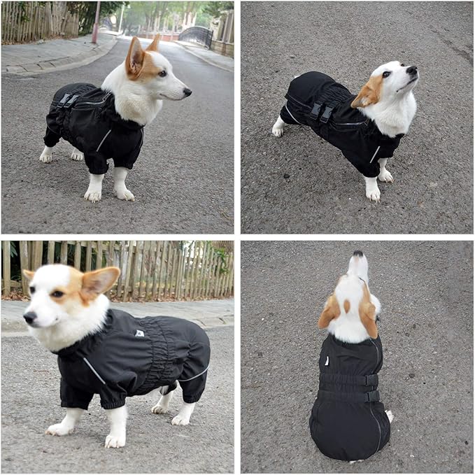 Lovelonglong Waterproof Dog Raincoat – 5-Leg Full Body Dog Rain Suit with Reflective Strips & Leash Opening, Outdoor Dog Jacket for Rainy Weather