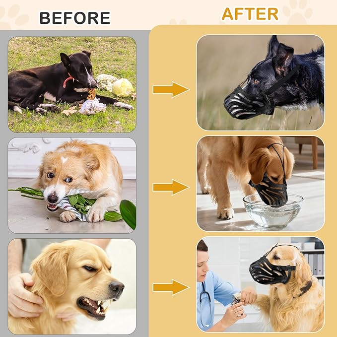 Dog Muzzle, Soft Breathable Dog Muzzles Suitable Dogs, Adjustable Basket Muzzles Prevents Chewing and Biting for Grooming Trimming Training (Black, XL (66lb))