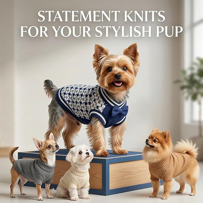 Small Dog Sweater, Soft Breathable Knit Pet V-Neck Clothes for Spring Early Morning Walks, Puppy Outfit for Chihuahua, Yorkie, Cat, Lightweight Doggy Apparel (Blue, M)