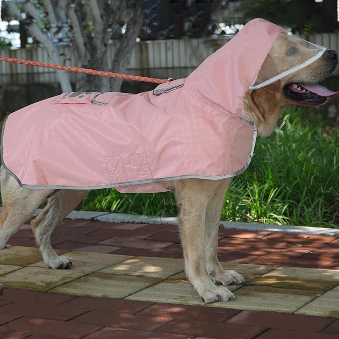MAMORE Dog Raincoat Reversible,Waterproof Dog Rain Coat Hooded Slicker Poncho with Reflective Strip, Plaid Double Layer Rain Jacket for Small Medium Large Dogs (Pink, Small(9-13lb))