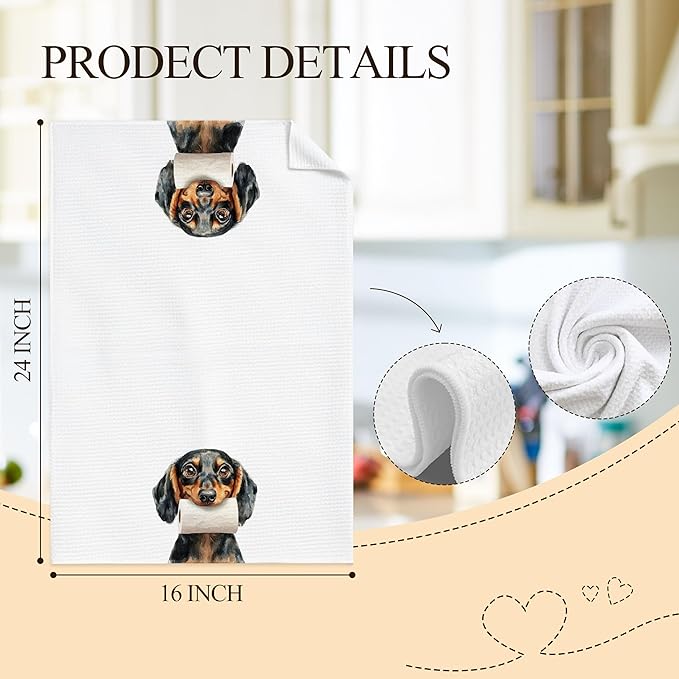 Funny Dachshund Dog Bathroom Hand Towels, Dachshund Lover Gifts for Women Men, Funny Bathtub Dog Hand Towels for Bathroom Toilet Washroom Restroom Decor, 16x24 Inch Set of 2