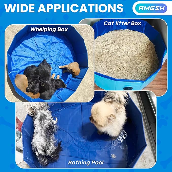 Dog Whelping Box, Foldable Birthing Pool for Dogs, Whelping Pool for Puppies, Poartable Plastic Swimming Pool & Bath Tub for Dogs, Blue (Blue, 31.5” Dia. × 7.9” H (80cm × 20cm))