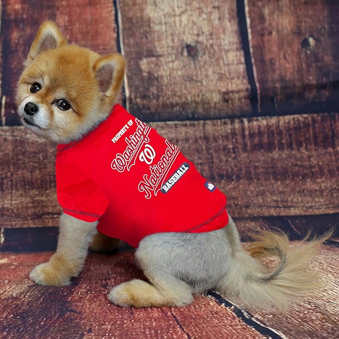 MLB Washington Nationals Dog T-Shirt, Large. - Licensed Shirt for Pets Team Colored with Team Logos. - Premium Stretchable Materials for The Comfort of Your Dog & cat.