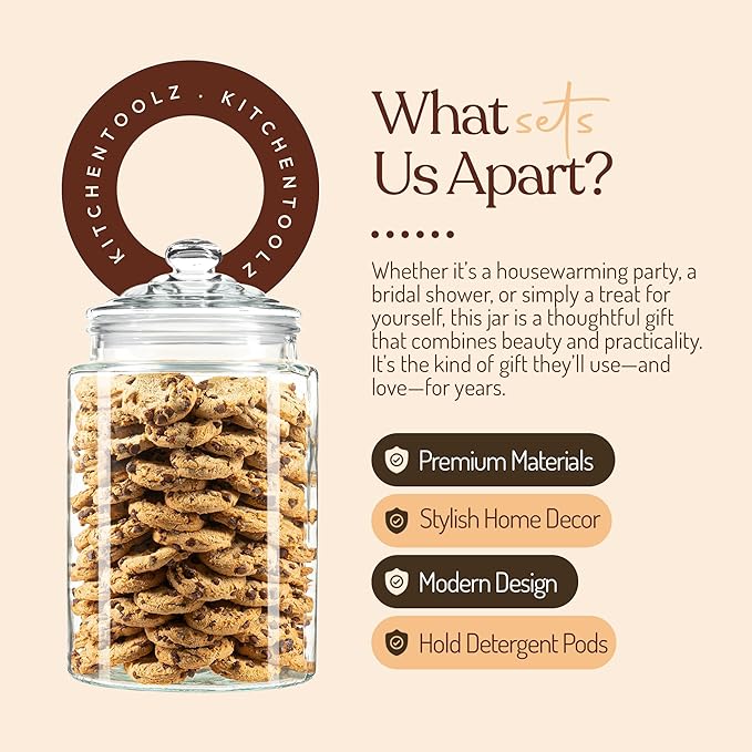 1.5 Gallon Tall Glass Cookie Jar - Food Storage Container with Airtight Lid - Large Kitchen Canister for Sugar, Flour, Dog Treat, Candy, Biscotti & Apothecary - Pack of 2