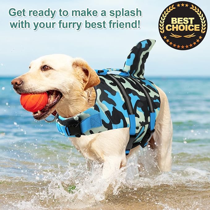 Fragralley Shark Dog Life Jacket, High Buoyancy with Tear-Resistant Nylon, Dog Float Vest for Swimming and Boating, Pet Life Preserver for Small Medium Large Dogs (PFD)