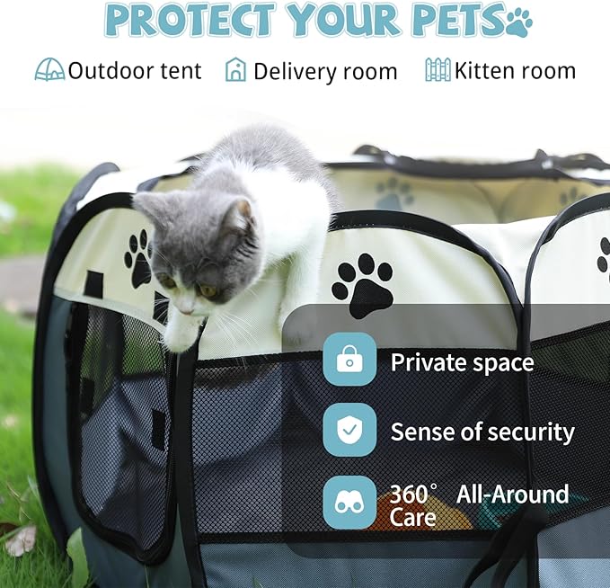 Portable Pet Playpen, Dog Playpen Foldable Pet Exercise Pen Tents Cat House Playground for Puppy Kitten Indoor Outdoor Travel Camping Use