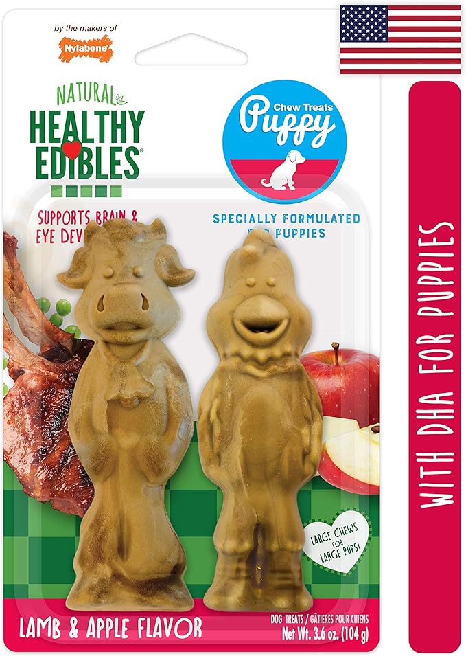 Nylabone Healthy Edibles All-Natural Puppy Chew Treats for Large Breed Puppies Medium/Wolf (2 Count)