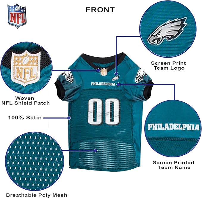 Pets First NFL Philadelphia Eagles Dog Jersey, Size X-Large, Football Shirt Costume for Pet, Dog Sports T-Shirt, NFL Team Clothing for Cats, Licensed Pet Apparel Available in 7 Sizes and 32 Teams