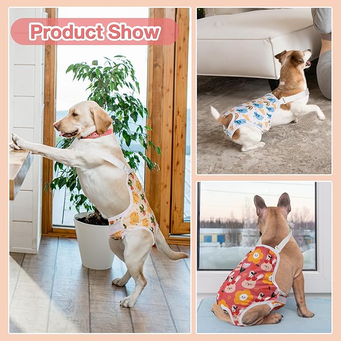 MICOOYO Dog Diaper Onesie Sanitary Pantie with Adjustable Suspender Washable Dog Period Panties Doggie Diapers Pet Underwear Female Dogs Diapers for Heat (Animals, XS/S)