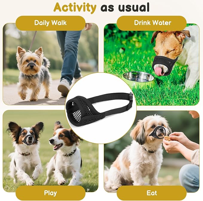 Mayerzon Mesh Muzzle for Short Snout and Small Dogs Anti-Biting, Focus on Brachycephalic Dogs like Chihuahua Yorkshire Maltese, Breathable Fabric, Opening Front, Allow Panting, for Grooming Vet Visits
