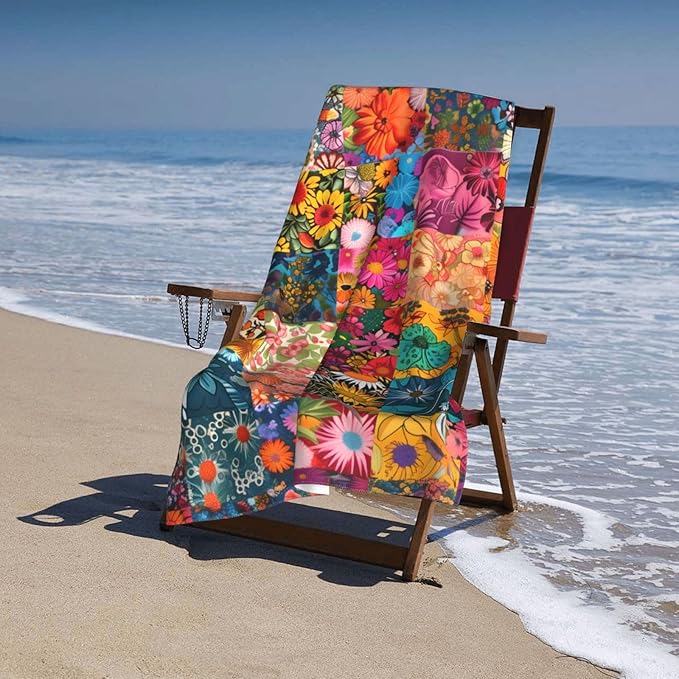 Vintage Floral Beach Towel 31inx51in, Flower Sand-Free Microfiber Bath Towel Ultra Soft Quick Dry Pool Towel Absorbent Towel Lightweight Towel for Swimming Bathroom Decor