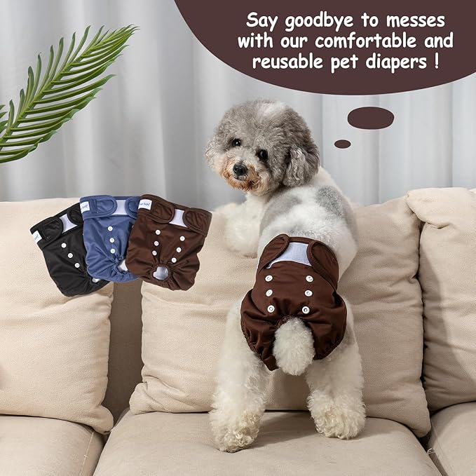 Pet Soft Washable Female Diapers (3 Pack) Female Dog Diapers, Comfort Reusable Doggy Diapers for Girl Dog in Period Heat (Deep Set, M)