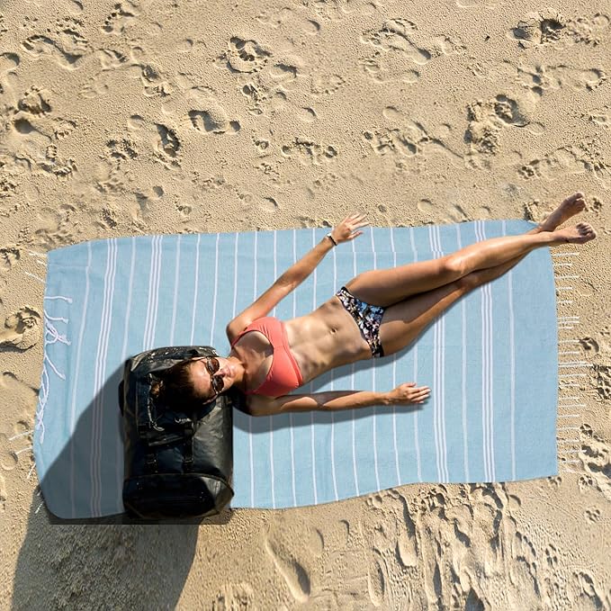 12 Pack Turkish Beach Towel Oversized Beach Towels 36"x71"Turkish Towel Soft Sand Free Quick Dry Lightweight Beach Towel Bath Towels Blue