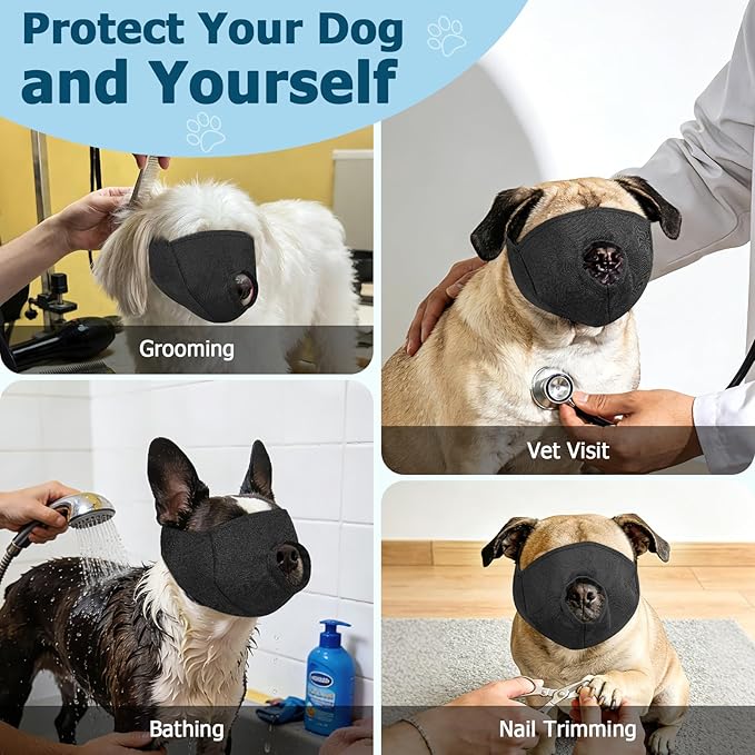 BARKLESS French Bulldog Calming Muzzle, Short Snout Shading Eye Mask to Help Calm The Dog Down, Soft Dog Muzzle for Grooming Vet Visits, Mouth Guard Prevent Biting (Black, L)