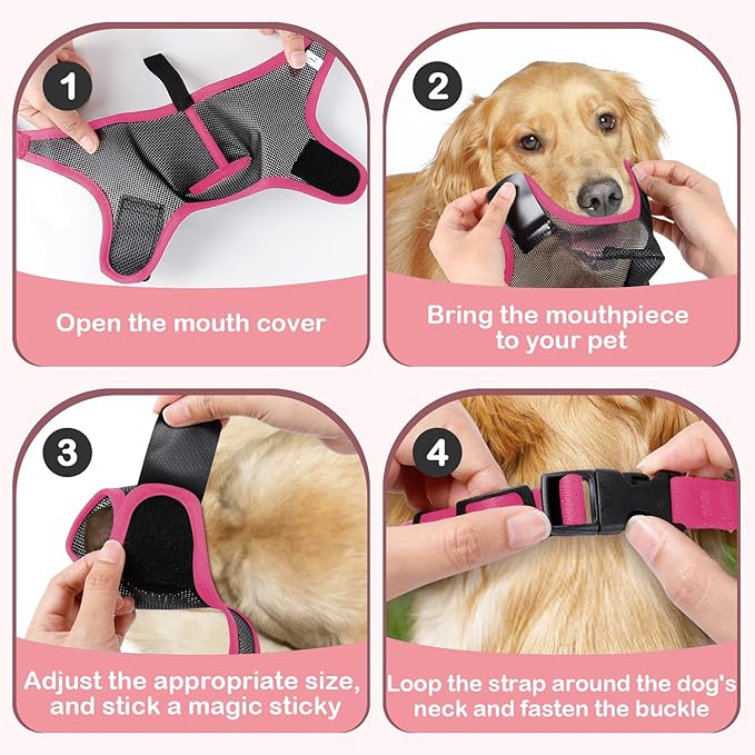 Dog Muzzle, Soft Air Mesh Muzzles for Small Sized Dogs, Breathable Dog Mussels for Scavenging Biting Licking & Barking, Adjustable Mouth Guard with Front Opening, Allows Panting and Drinking (Pink,S)