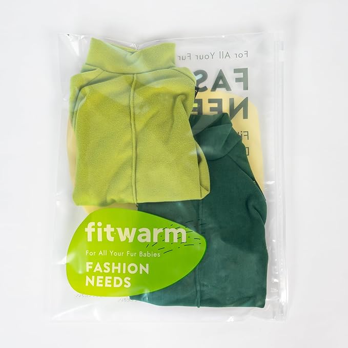Fitwarm 2 Pack Lightweight Fleece Dog Pajamas, Warm Winter Clothes for Small Dogs Boy Girl, Cozy Pet Onesie with Feet, Yellow Green, Dark Green, XS
