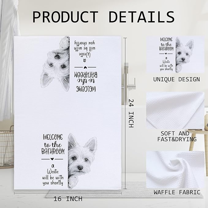 Cabana Bro Funny Westie Bathroom Hand Towels, Westie Gifts for Women, West Highland Terrier Gifts Decorative Hand Towels for Kids Guest Bathroom Washroom Half Bath, 16x24 Inch