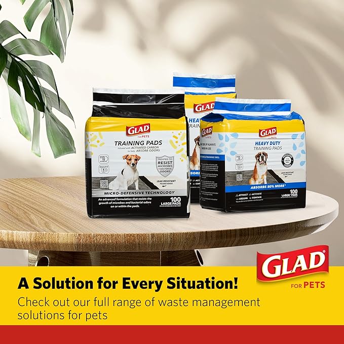 Glad for Pets Activated Carbon Anti-Microbial Dog Training Pads with Odor Eliminator - Ultra Absorbent Pee Pads for Dogs, Heavy Duty Indoor Pee Mats, Puppy Essentials, 23" x 23", 30 Count