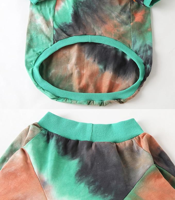 Dog Cotton Green Orange Tie Dye T-Shirts Soft and Stretchy Breathable Pet Shirt Pajamas Pets Clothes for Large Dogs (GreenOrange, XL)