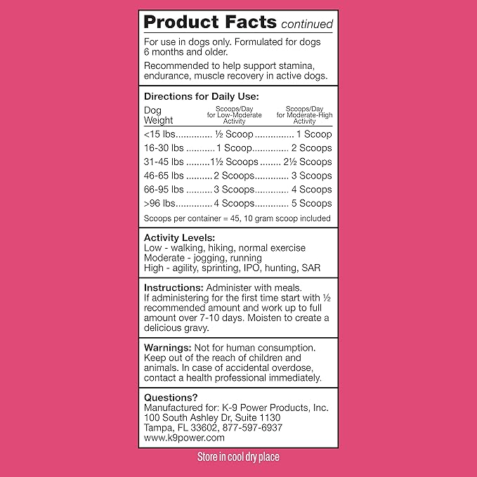 K9 Power Super Fuel - Premium Nutrional Supplement for Active Dogs, Canine Energy Support, Muscle and Energy for Enhanced Performance, 1lbs