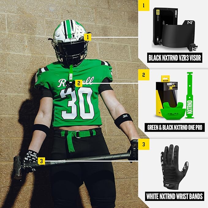 Nxtrnd One Pro Football Mouth Guard, Interchangeable Strap, Fits Adult & Youth (Green)