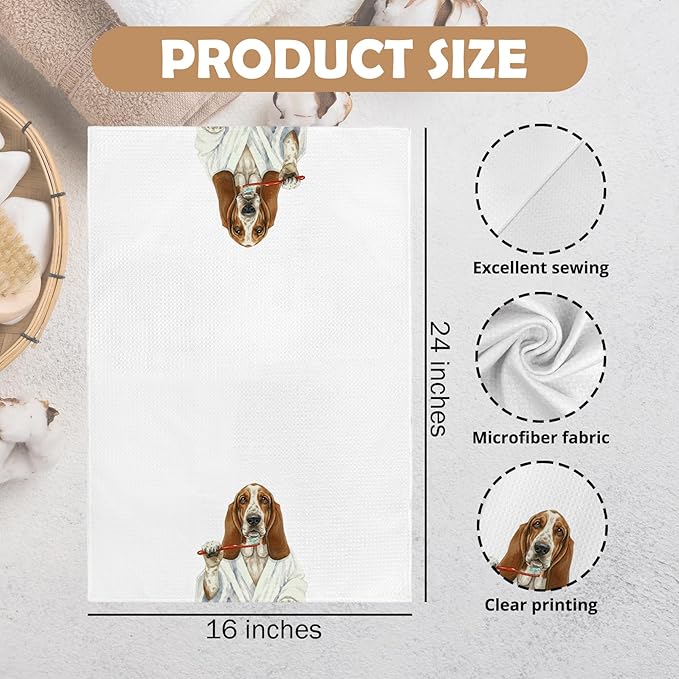 Funny Bassett Basset Hound Dog Bathroom Hand Towel, Bassett Basset Hound Dog Gifts Hand Towel for Bathroom Kitchen Washroom Decor, Funny Dogs Lover Gifts Dish Tea Towels, 16x24 Inch