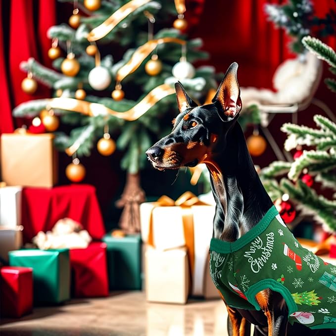 2pcs/Pack Christmas Dog Shirts Sleeveless Vest for Extra Large Dog Red Green Vest Light Soft Breathable Outfit Paw Print Snowman Christmas Tree Merry Boy and Girl XXXL