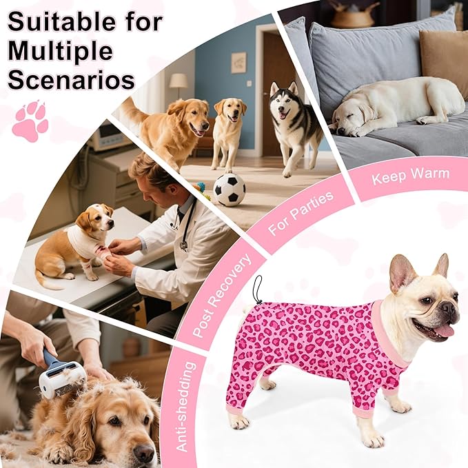 Bienbee Dog Pajamas, 4 Pack Dog Recovery Suit Shedding Suit Cute Soft Puppy Clothes Dogs Pjs Onesies Jammies Adjustable Breathable & Stretchy Clothes for Small Medium Large Dogs Girl Boy Puppy-L